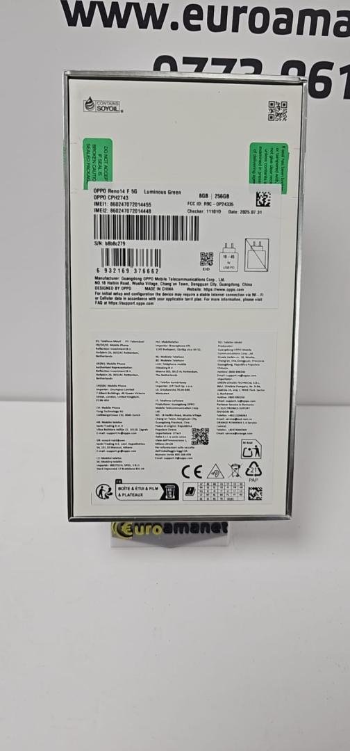 Telefon mobil OPPO Reno14 F, Dual SIM, 8GB RAM, 256GB, 5G, Luminous Green image 1