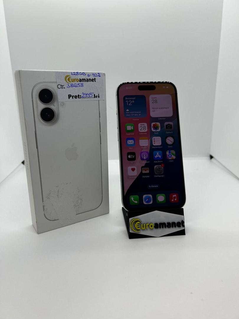 Telefon Apple iPhone 16, 128GB, 5G, White B.93%