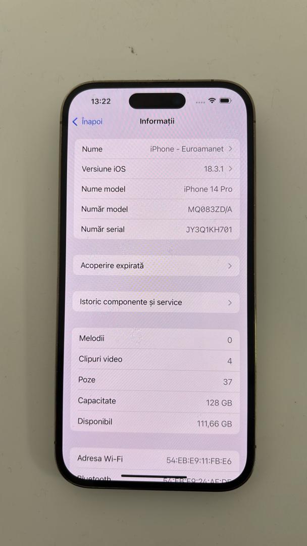Telefon mobil Apple iPhone 14 Pro, 128GB, 5G 80% Bat  image 1