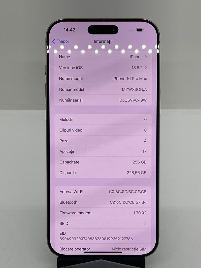 elefon mobil Apple iPhone 16 Pro Max, 256GB, 5G, 100% Baterie image 3