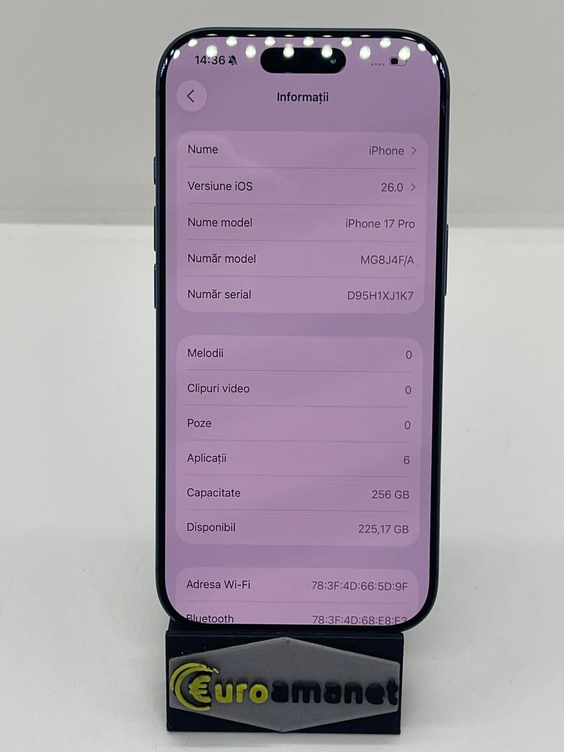 Telefon mobil Apple iPhone 17 Pro, 256GB, 5G, Deep Blue image 2