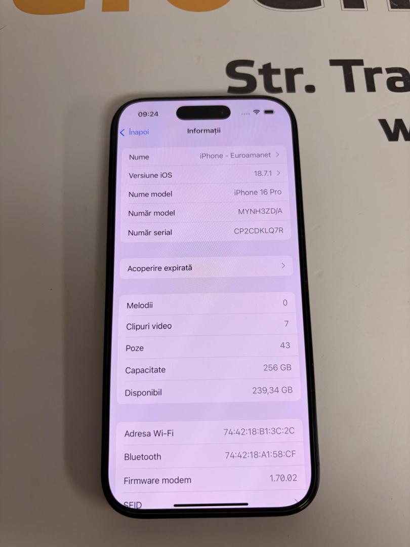 Telefon APPLE iPhone 16 Pro 5G, 256GB, Black Titanium bat.91% image 1