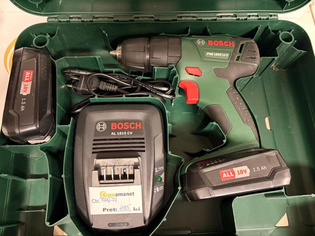 Masina de gaurit cu percutie cu 2 acumulatori Bosch PSB 1800 LI-2 image 1