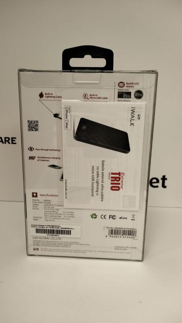 Acumulator extern iWalk Extreme Trio 6000, 6000 mAh, Auriu image 1