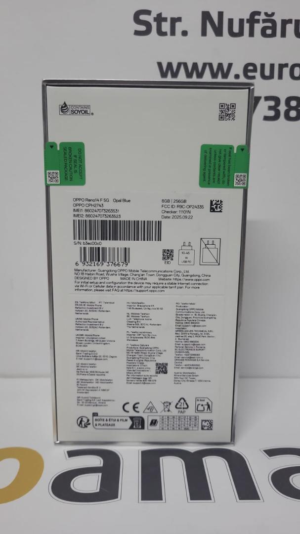 Telefon mobil OPPO Reno14 F, Dual SIM, 8GB RAM, 256GB, 5G, Opal Blue image 3