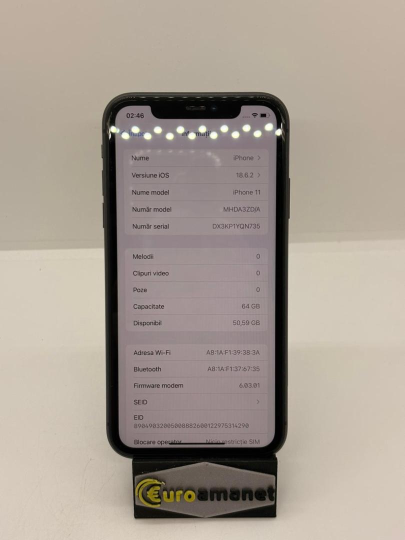 Telefon mobil Apple iPhone 11, 64GB, Black, 82% Baterie image 2