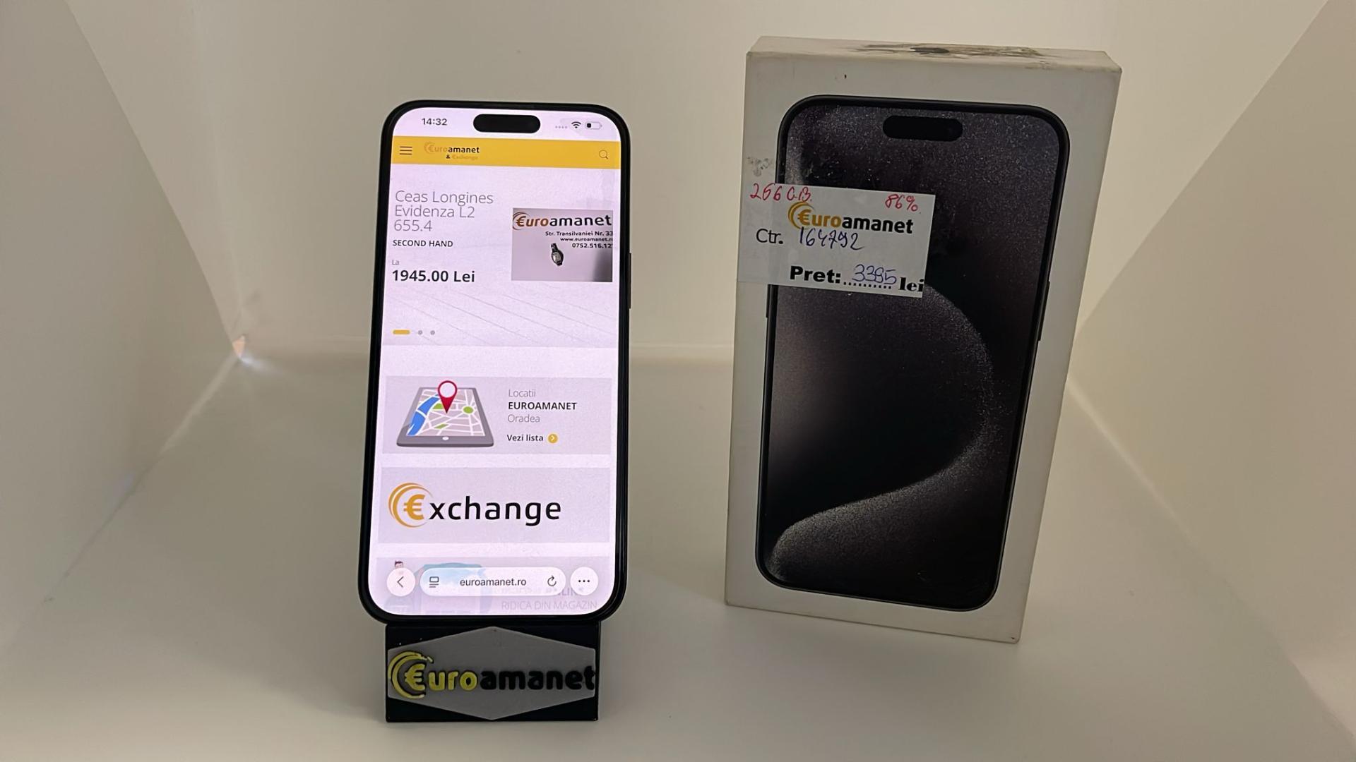 Telefon mobil Apple iPhone 15 Pro Max, 256GB, 5G, Black Titanium Bat 86%