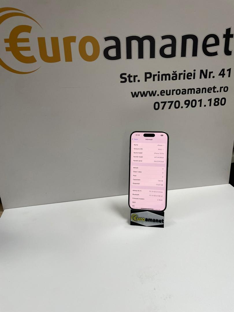 Telefon mobil Apple iPhone 15 Pro, 128GB, 5G, White Titanium image 2