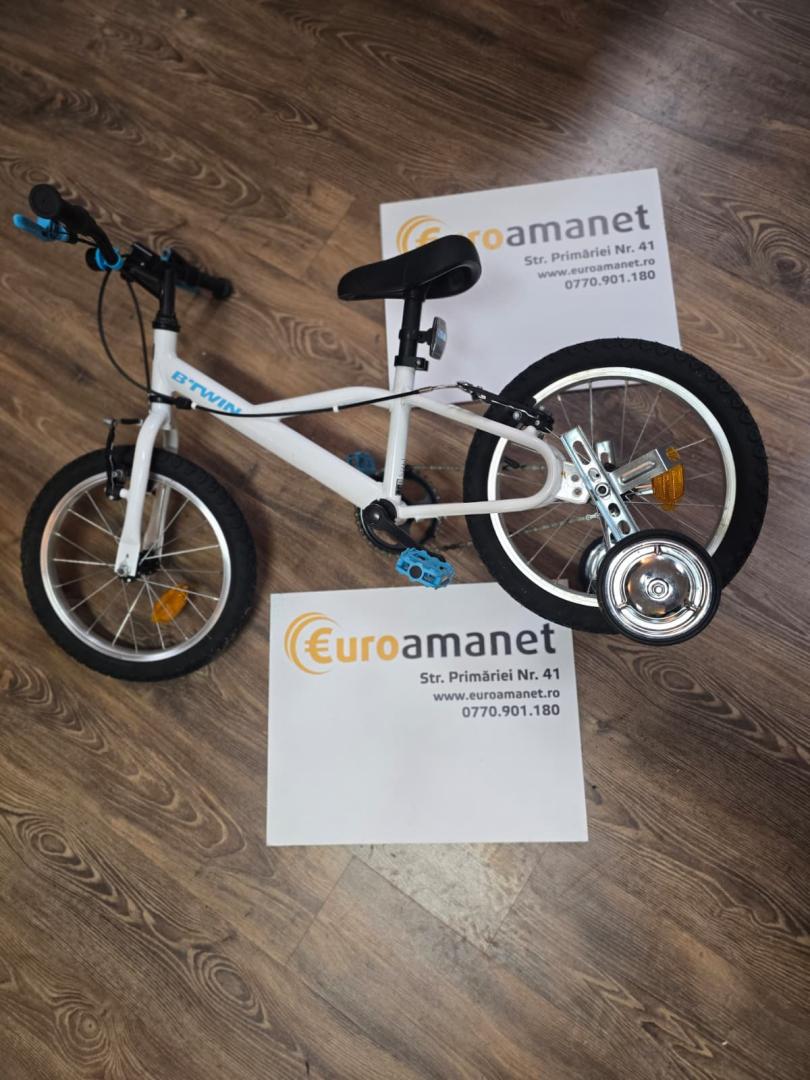 Bicicletă BTWIN 16 inch 4-6 ani DISCOVER 100 Alb Copii
