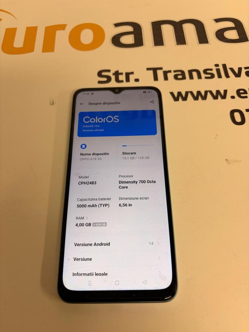 Telefon OPPO A78 5G, 128GB, 4GB RAM, Dual SIM, Glowing Blue image 1