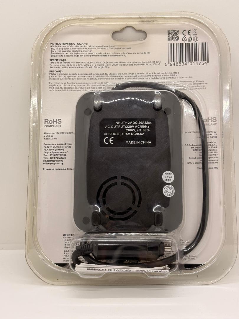 Invertor Ro Group, 12V-230V, 200W, Iesire Usb 5V image 1