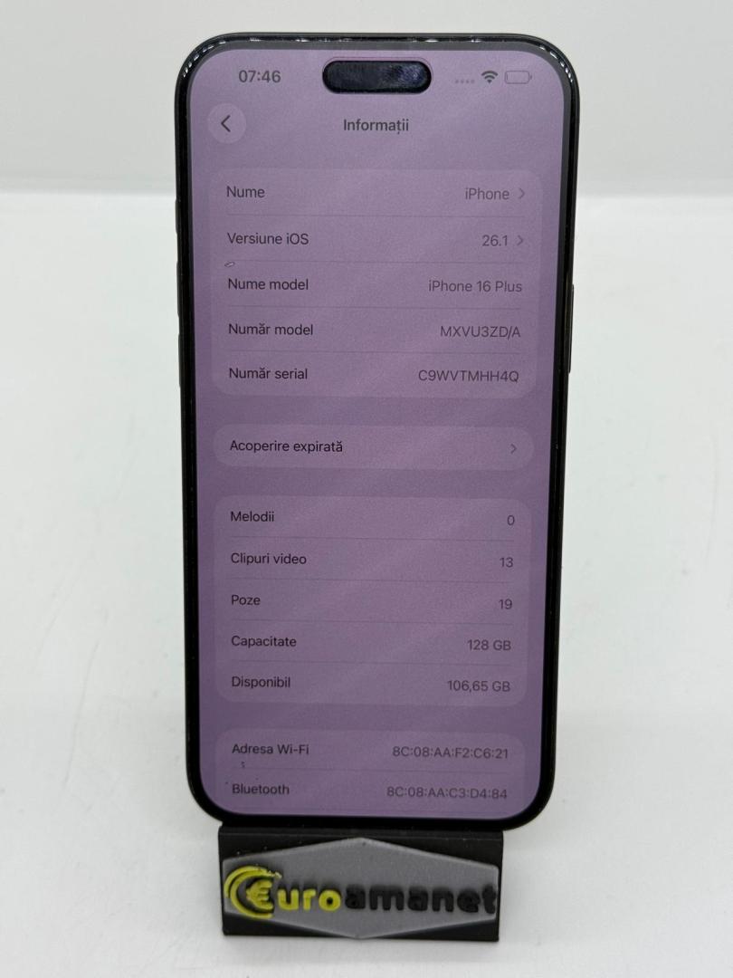 Telefon mobil Apple iPhone 16 Plus, 128GB, 5G, Black image 2