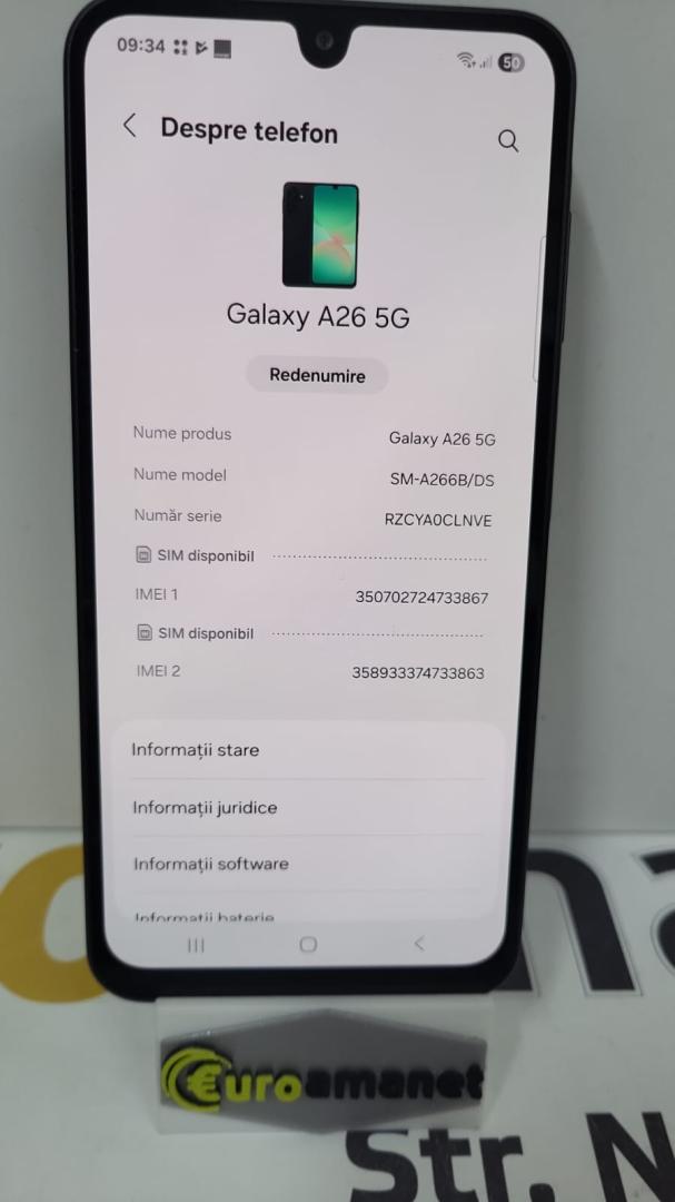 Telefon mobil Samsung Galaxy A26, Dual SIM, 6GB RAM, 128GB, 5G, Black image 2