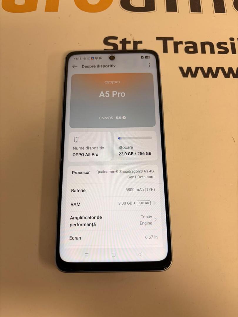 Telefon OPPO A5 Pro, Dual SIM, 8GB RAM, 256GB, 4G, Feather Blue image 1