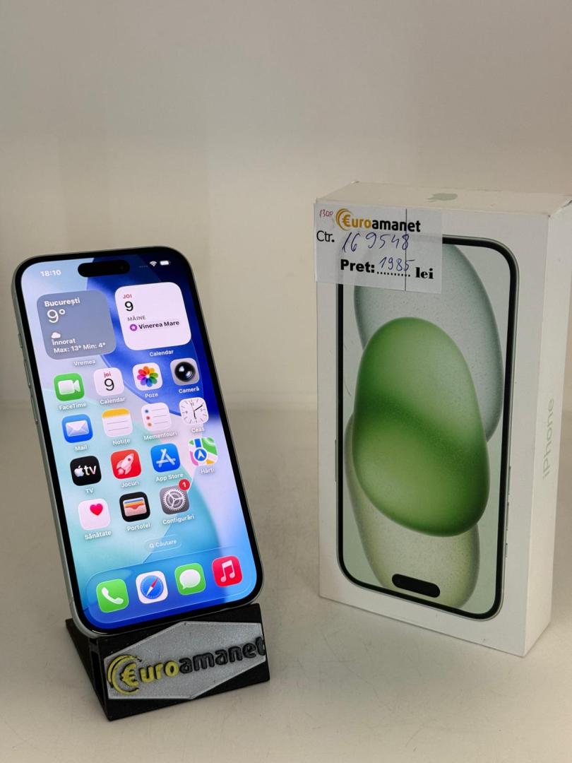 Telefon mobil Apple iPhone 15, 128GB, 5G, Green EuroAmanet EuroAmanet ...