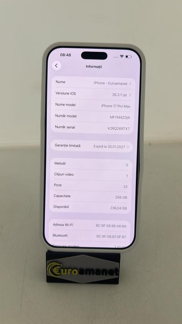 Telefon mobil Apple iPhone 17 Pro Max, 256GB, 5G / 100 % Bat image 1