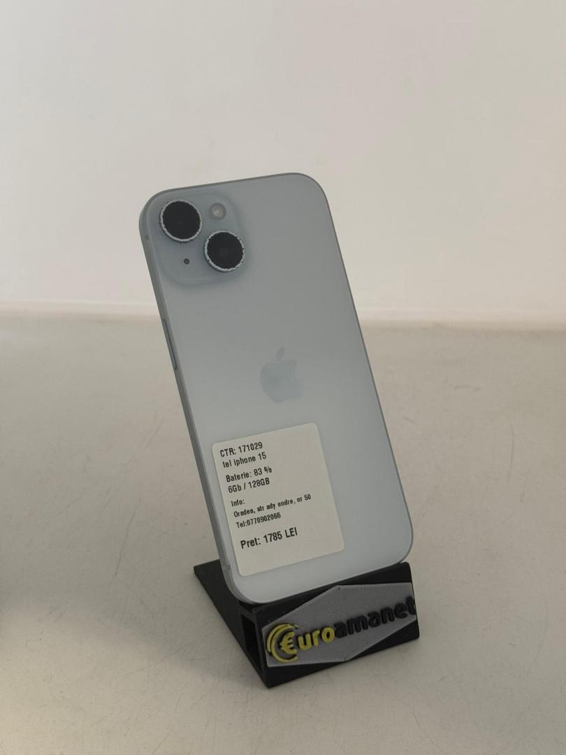 Telefon mobil Apple iPhone 15, 128GB, 5G, Blue image 1