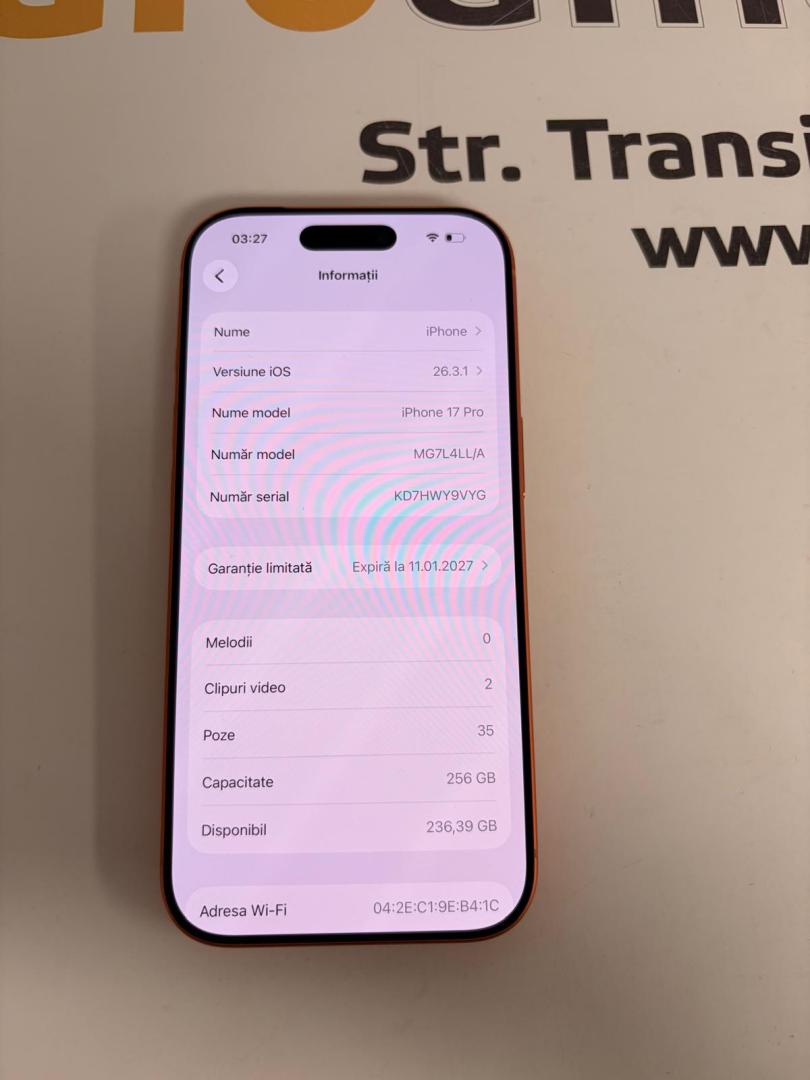 Telefon iPhone 17 Pro, 256GB, 5G, Cosmic Orange, 128 Cicluri image 2