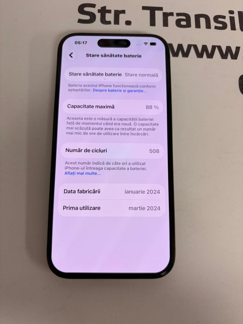 Telefon iPhone 15 Pro, 128GB, 5G, Black Titanium, bat.88% image 2
