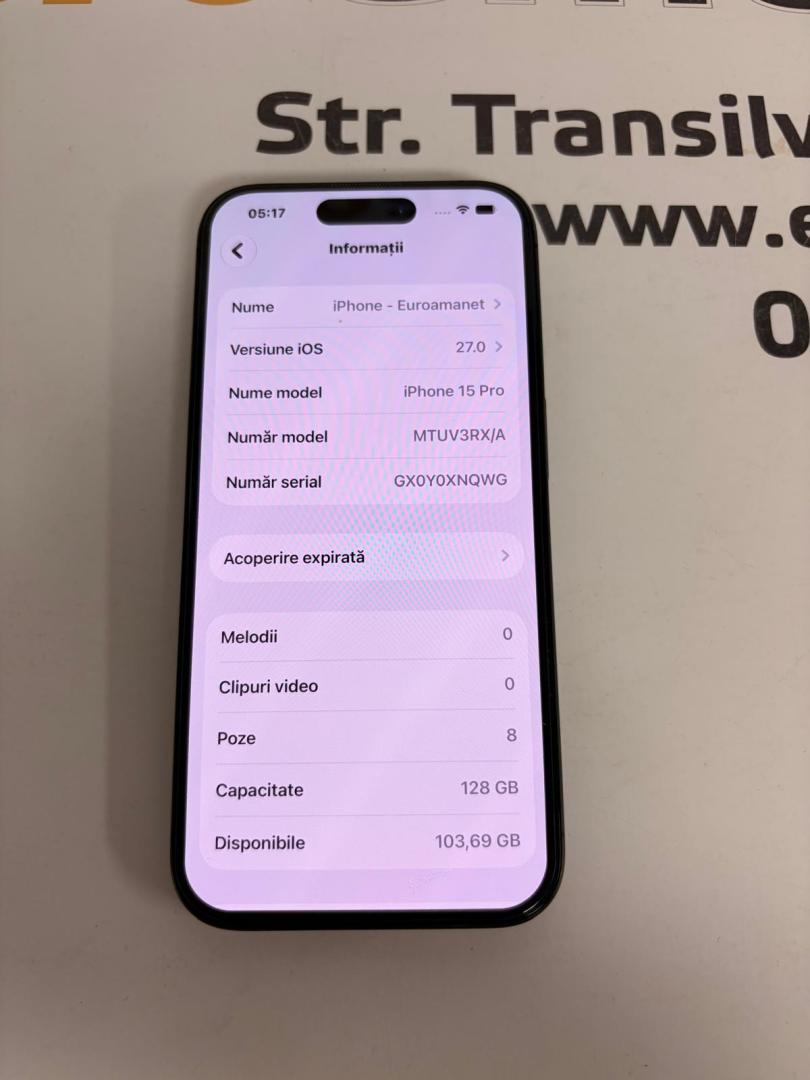 Telefon iPhone 15 Pro, 128GB, 5G, Black Titanium, bat.88% image 3