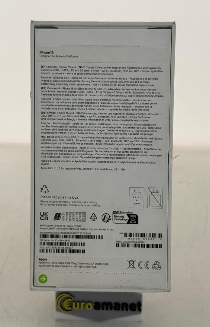 Telefon mobil Apple iPhone 15, 128GB, 5G, Black image 1