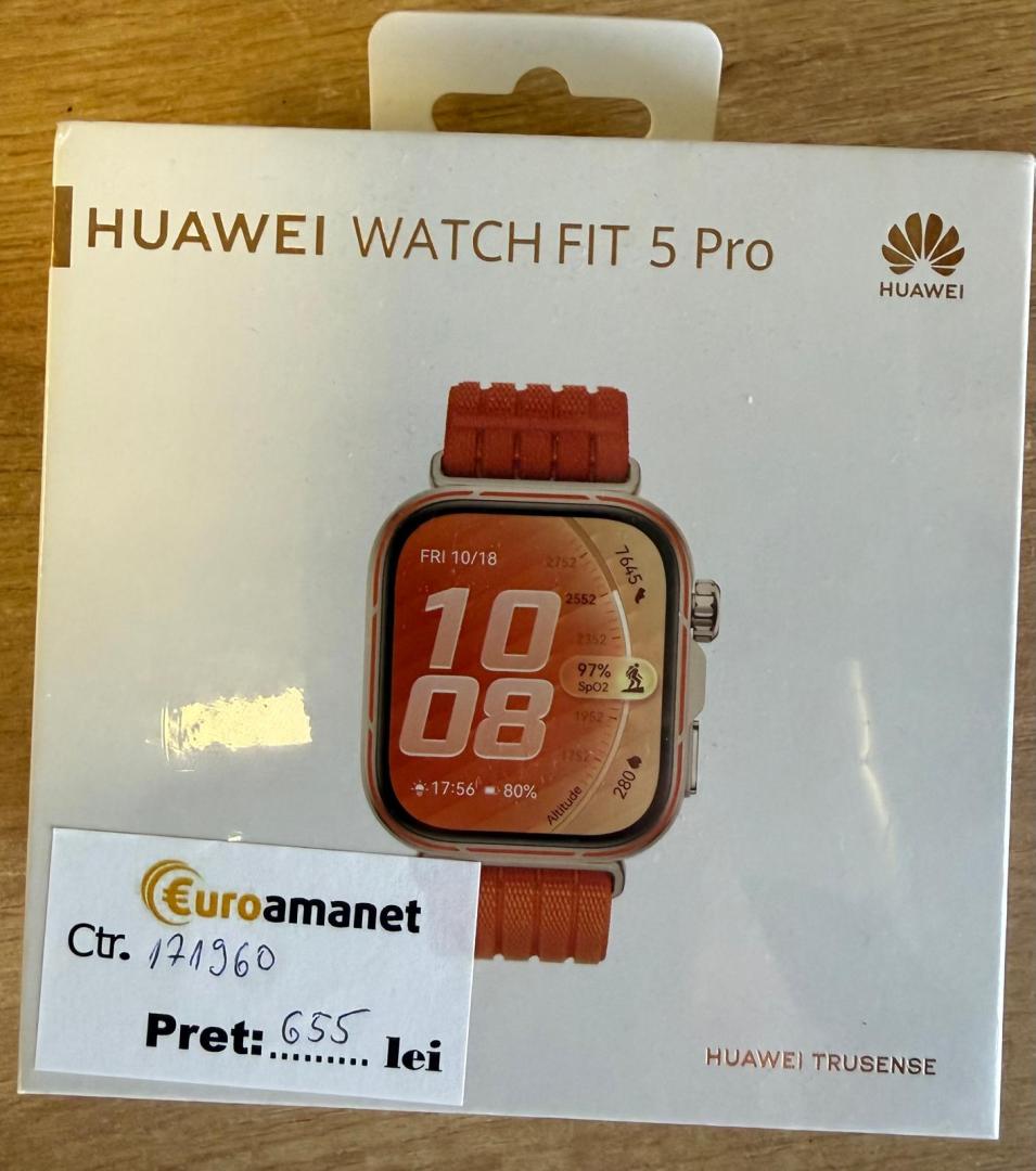Smartwatch HUAWEI Watch Fit 5 Pro, Grey Aluminium with Gradient Orange Nylon Strap