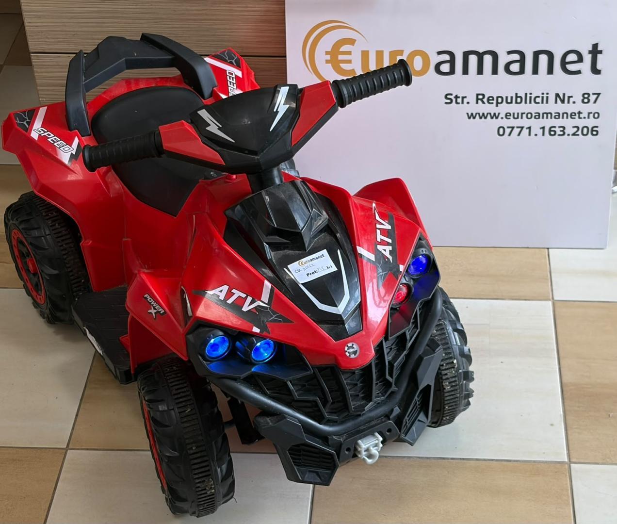 Atv electric pentru copii Power X Speed Red, 2 motoare, acumulator 12V 4.5Ah, faruri cu lumini led, pornire la buton, pedala acceleratie