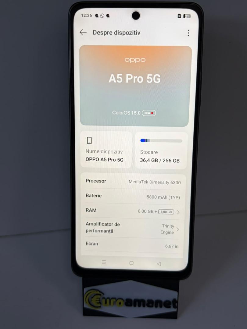 Telefon mobil OPPO A5 Pro, Dual SIM, 8GB RAM, 256GB, 5G, Black Brown image 2