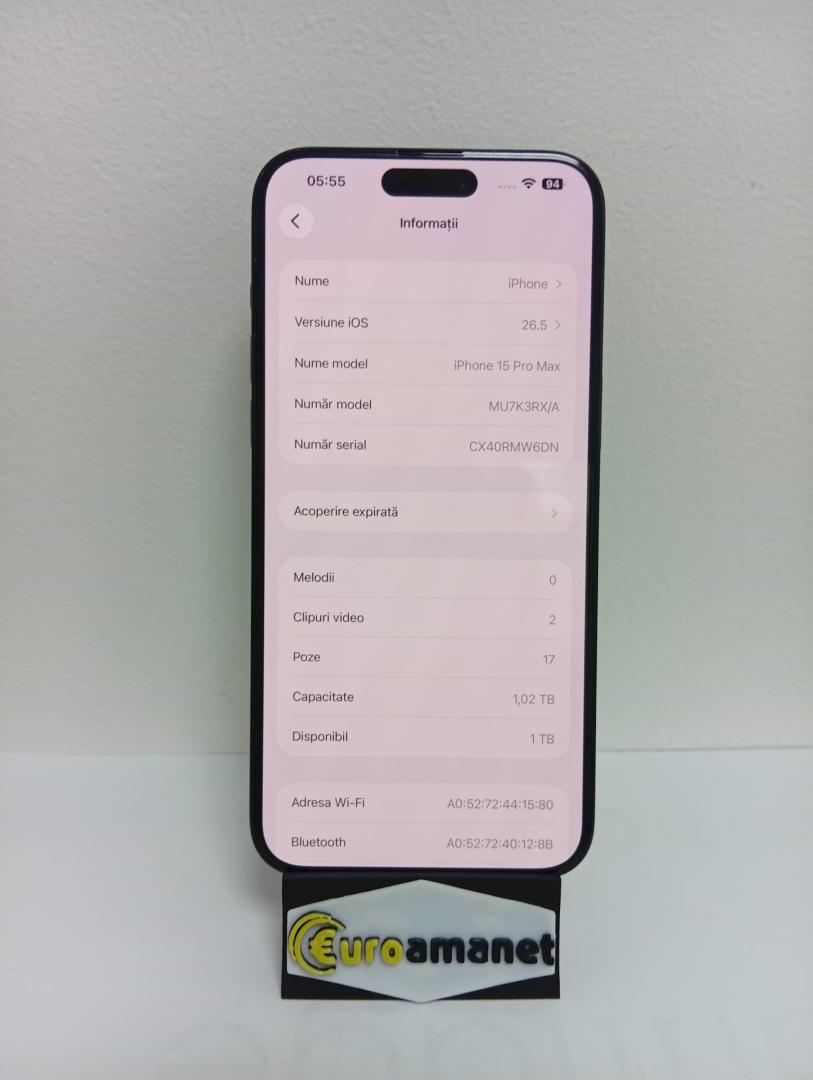 Telefon mobil Apple iPhone 15 Pro Max, 1TB, 5G, Blue Titanium , baterie 97% image 1
