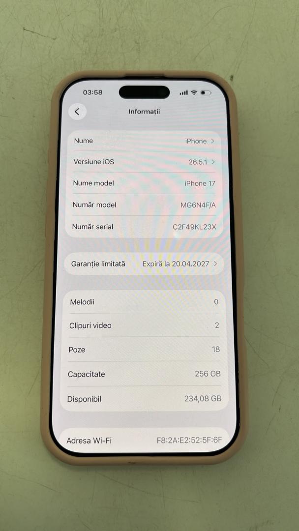 Telefon mobil Apple iPhone 17, 256GB, 5G, Sage image 3