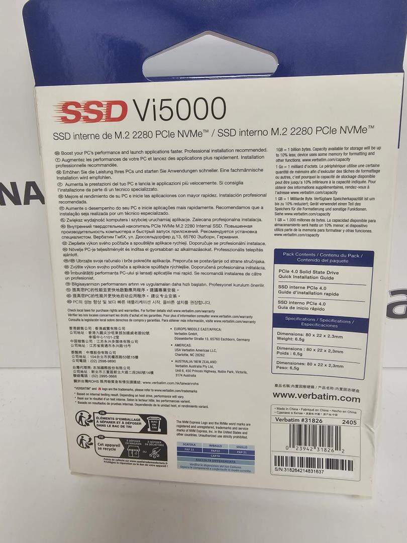 SSD Verbatim Vi5000 m2 nvme 2280 1 TB image 1