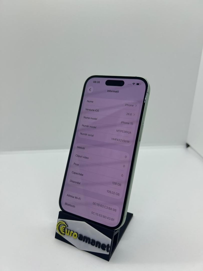 Telefon mobil Apple iPhone 15, 128GB, 5G, Green,99% bat. image 3