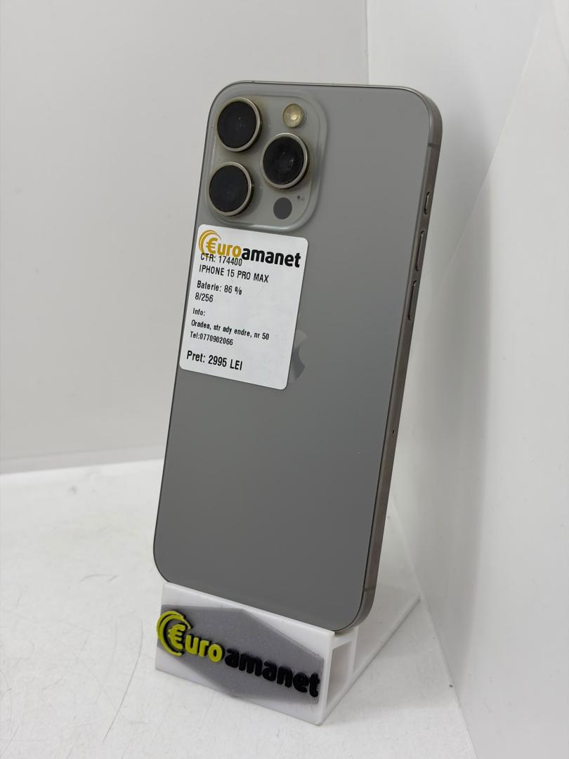 Telefon mobil Apple iPhone 15 Pro Max, 256GB, 5G, Natural Titanium