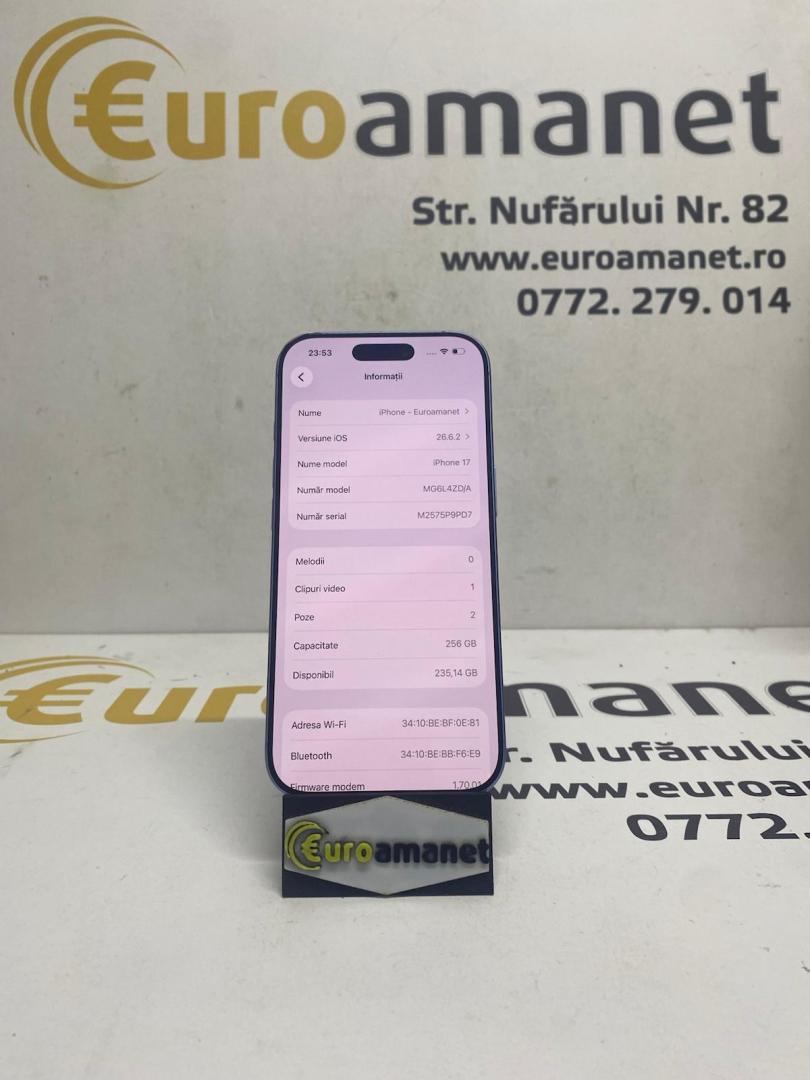 Telefon mobil Apple iPhone 17, 256GB, baterie 93% image 2