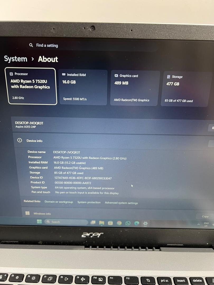 Laptop ACER Aspire 3, 15.6", AMD Ryzen 5 7520U