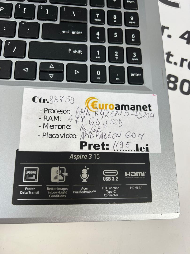 Laptop ACER Aspire 3, 15.6", AMD Ryzen 5 7520U image 6