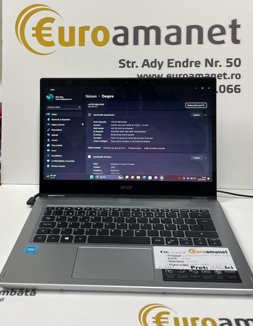 Laptop Acer Aspire 3 A315-35 cu procesor Intel® Celeron® N4500