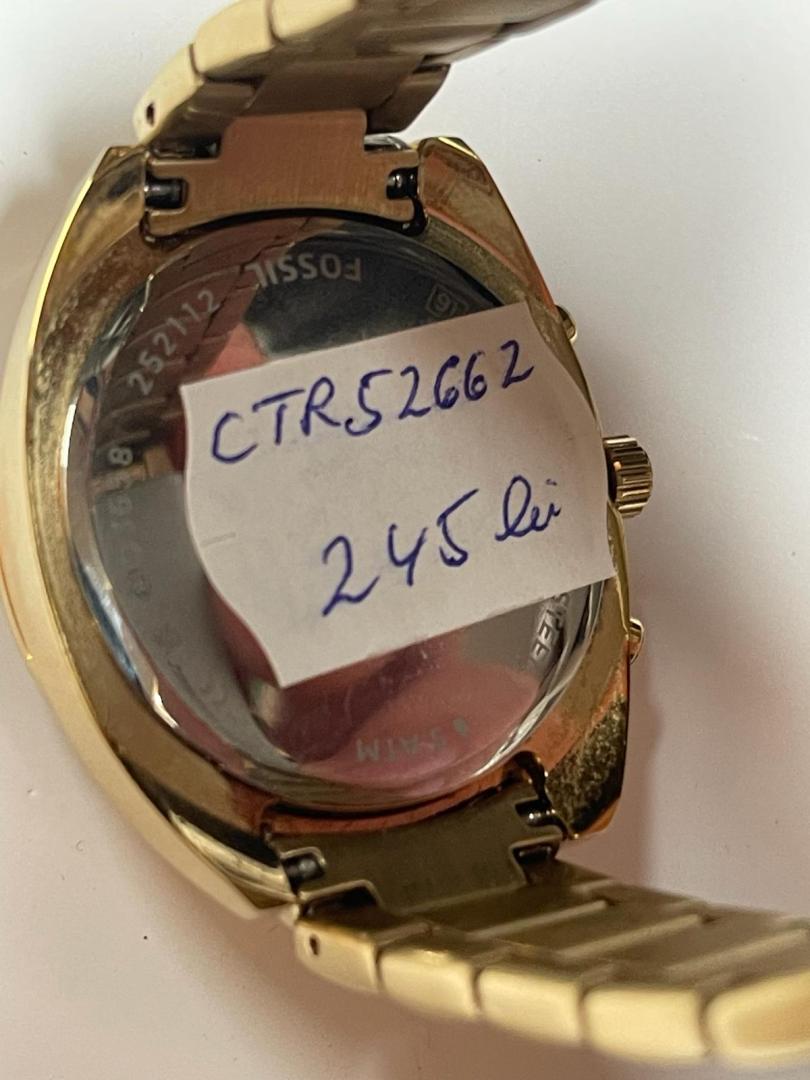  Ceas cronograf Fossil decorat cu cristale, Auriu/Argintiu image 4
