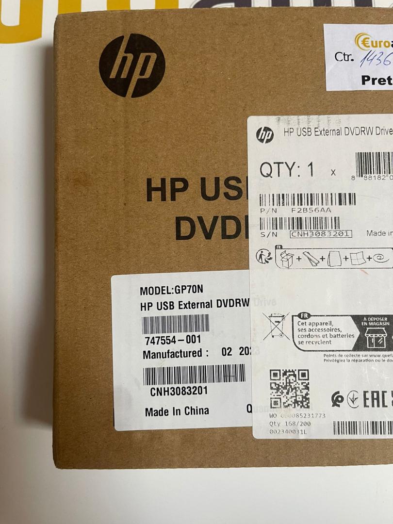 HP USB External DVD-RW Drive GP70N Nefolosit image 2