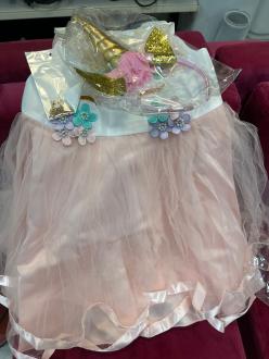 Costum rochie Unicorn multicolor cu cordeluta pentru fete, 120 cm
