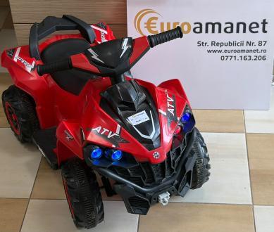 Atv electric pentru copii Power X Speed Red, 2 motoare, acumulator 12V 4.5Ah, faruri cu lumini led, pornire la buton, pedala acceleratie